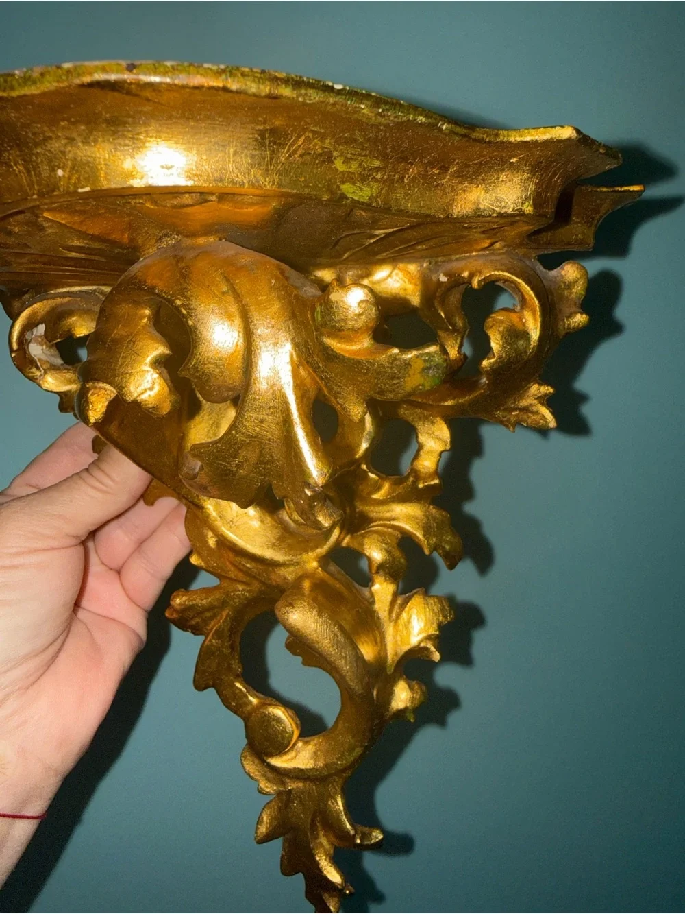 Antique Italian Rococo Style Wall Bracket Shelves Carved Wood Gold Gilded Set 2